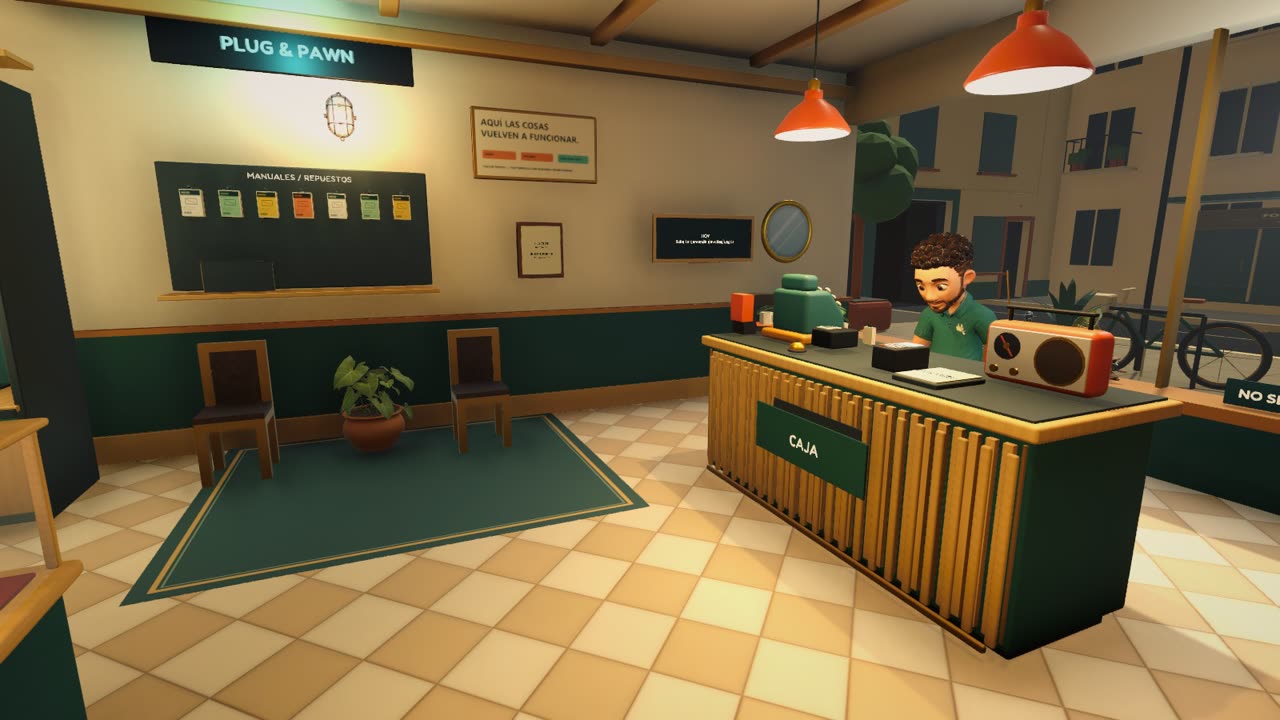 The till, with an employee behind the counter